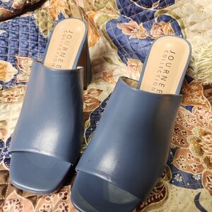 Journee Collection Size 7, Women's Blue 3.75" Sexy  Mules